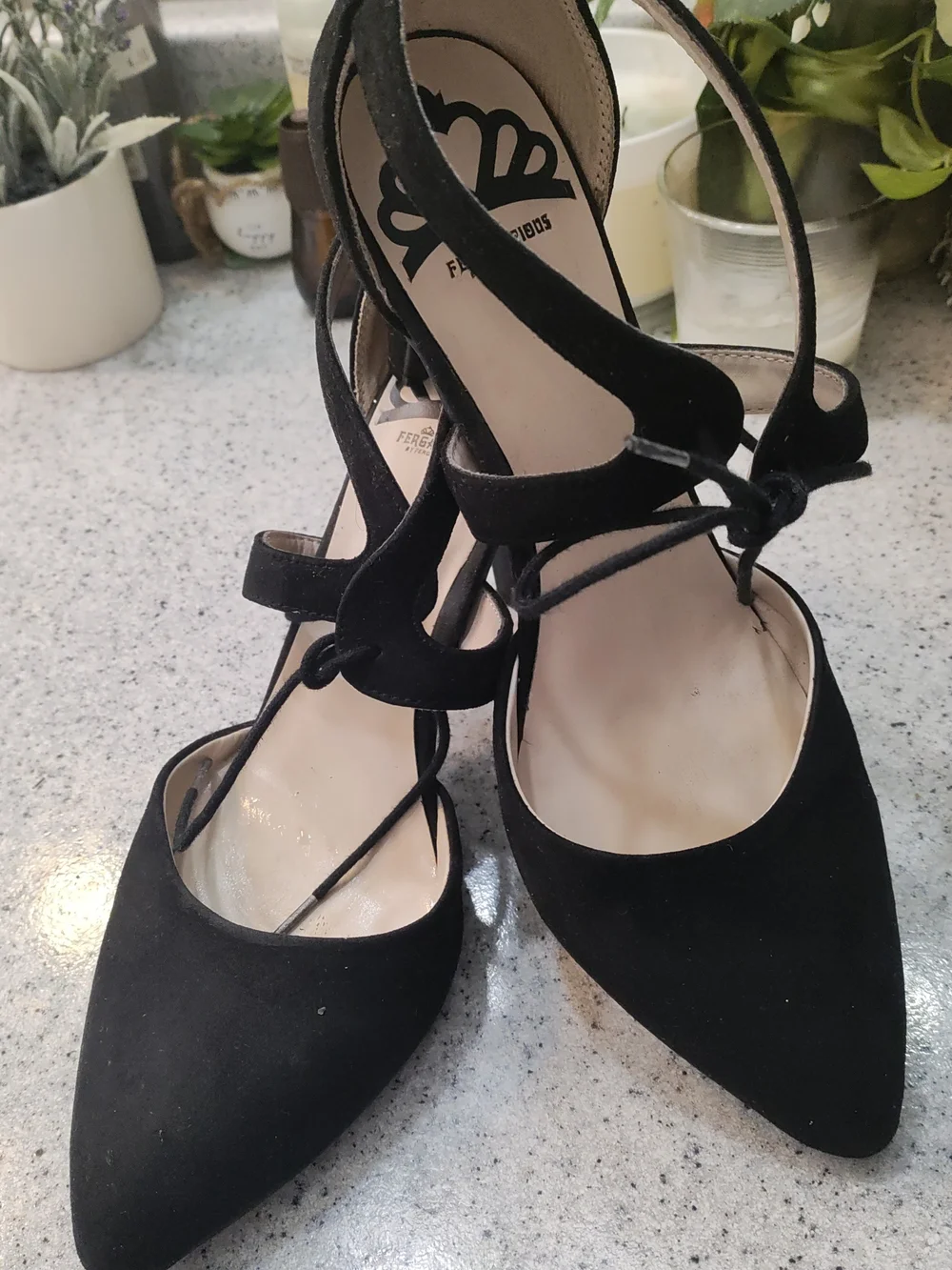 Fergalicious Black Pointed Toe Lace-Up Heels